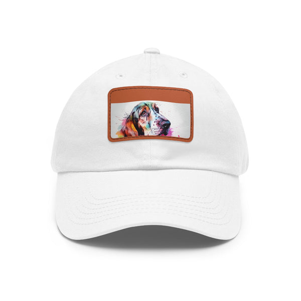 Basset Hound White Baseball Cap with Rectangle Patch