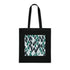 Stylish black cotton tote bag with repeating fern leaf pattern.