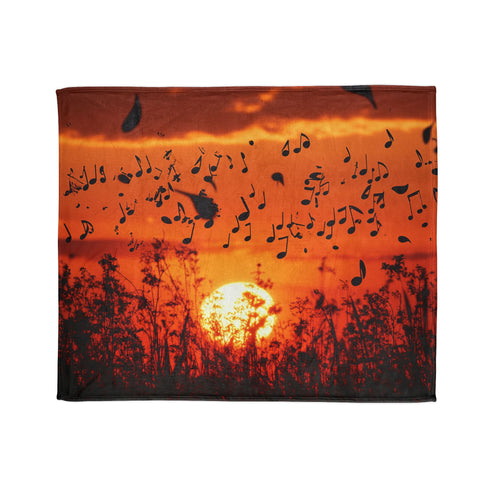 Sunset Made of Music Notes — Plush Fleece Throw Blanket — Draped Over Sofa & Bed Lifestyle View