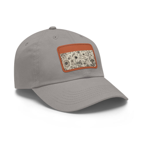 Blooming Bounty Botanical Baseball Cap in White with Light Brown Patch