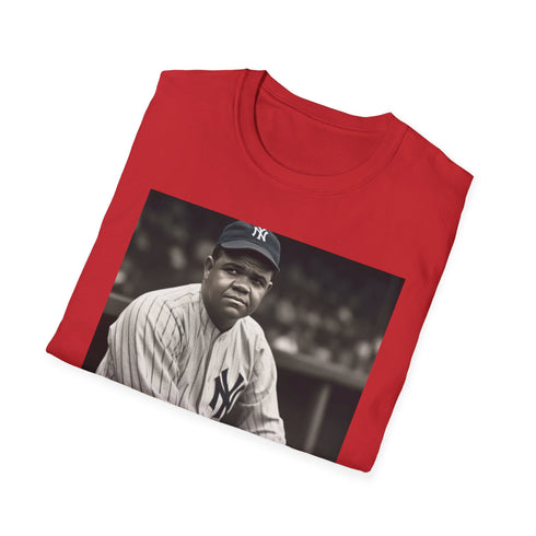 Charcoal cotton T-shirt with bold Babe Ruth watercolor art