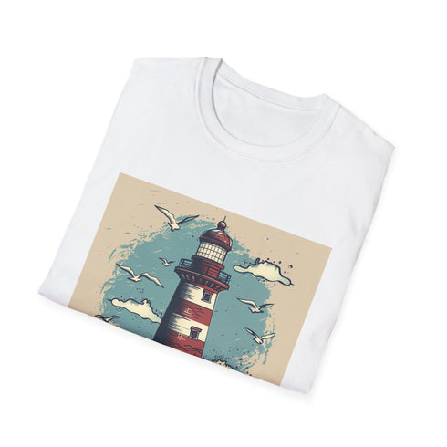 Charcoal cotton t-shirt featuring hand-drawn lighthouse illustration symbolizing resilience