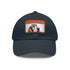 White cotton basset hound baseball cap with light brown patch.