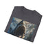 Charcoal Megalodon painting t-shirt with vivid prehistoric design and crew neck