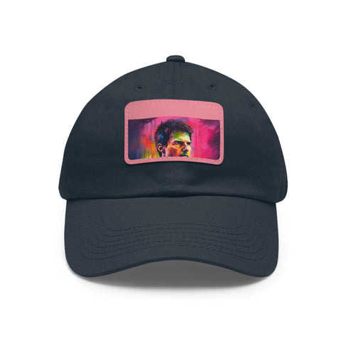 Neon watercolor baseball cap with light brown rectangle patch.