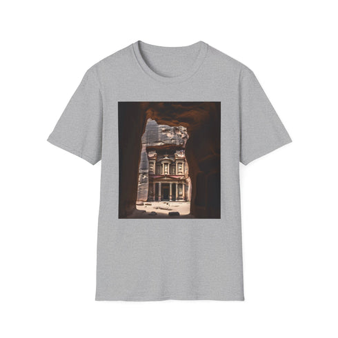 Charcoal cotton T-shirt crew neck inspired by ancient Petra architecture