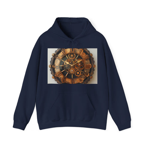 Steampunk clockwork mechanism navy hoodie for men and women, size small