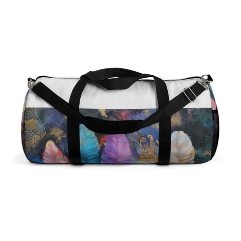 Bohemian feather patterned small duffel bag, Made in USA.