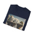 Charcoal cotton crew neck T-shirt with surreal landscapes evokes imaginative journeys