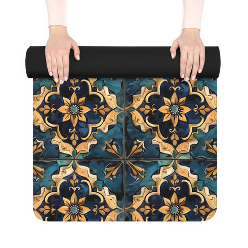 Artisan tile patterned rubber yoga mat for all levels.