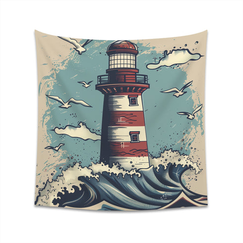 Ocean's Embrace Lighthouse Tapestry | Coastal Paradise Decor | High-Quality Hand-Drawn Design | 34x40 or 57x57 Inches