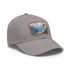 Swiss Alps watercolor baseball cap with white/light brown patch.