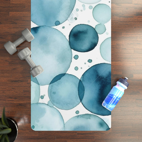 Eyeprint Yoga Mat in soothing ice blue water color palette.