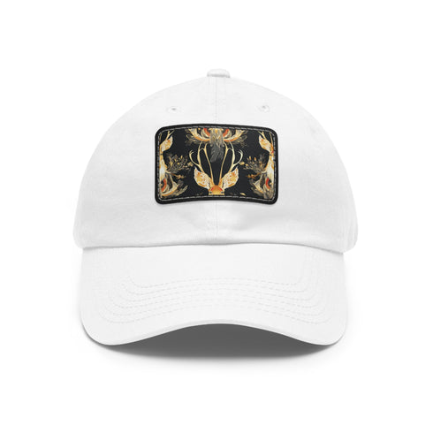 White Lucky Jackalope Seamless Baseball Cap with Light Brown Patch, Unisex Vegan Cotton Hat