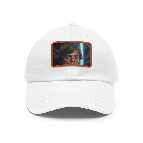 Galactic Jedi Baseball Cap White Light Brown Patch Unisex Vegan.