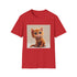 Cute cartoon cat t-shirt in charcoal, size S.