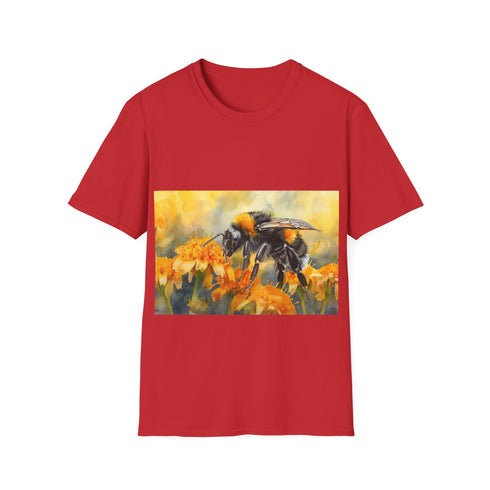 Bumblebee watercolor tee in charcoal, size S. Soft cotton nature art.