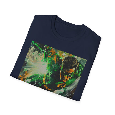 Charcoal Green Lantern T-shirt with vibrant painting and soft cotton crew neck