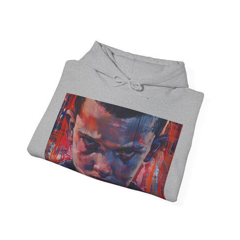 Hoodie featuring Upside Down palette design in navy.