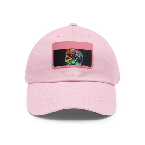Neon watercolor baseball cap with white/light brown rectangle patch.