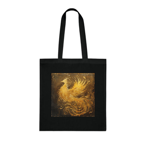 Firebird Flight Tote Bag in black cotton with majestic phoenix design.