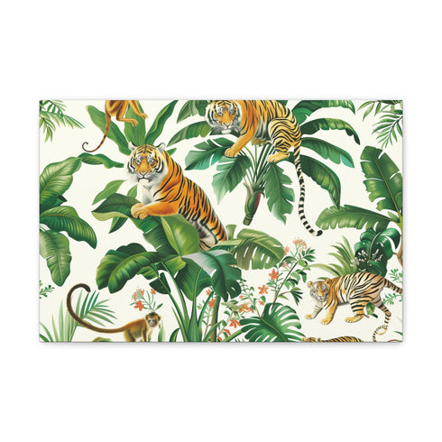 Tiger jungle canvas print featuring seamless jungle patterns and majestic tigers.
