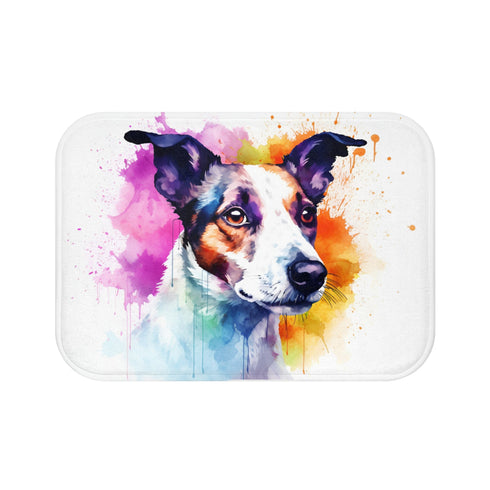 Adorable Jack Russell bath mat, perfect for lively bathroom decor.