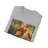 Vibrant charcoal t-shirt with tropical parrot print in soft breathable cotton