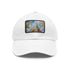 Chrysler Building skyline watercolor hat in white with light brown patch.