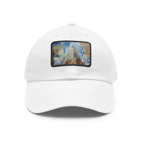 Chrysler Skyline Watercolor Cotton Hat in White, Light Brown Patch