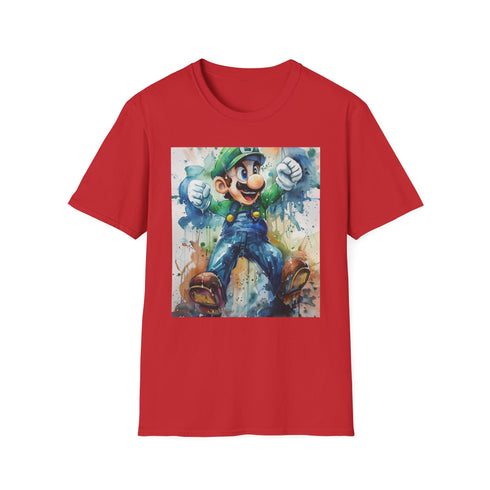 Charcoal Luigi ghost-hunter T-shirt with spooky graphic perfect for summer adventures