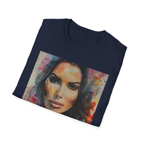 Charcoal cotton t-shirt with watercolor Kim Kardashian artwork crew neck design