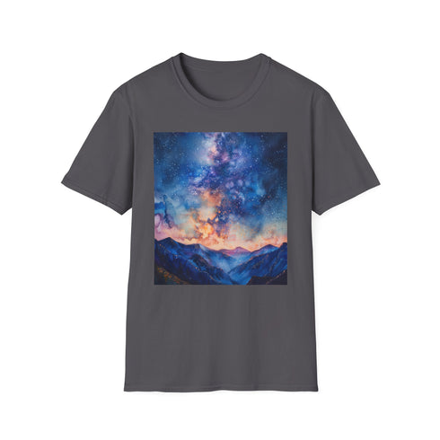 Charcoal cotton t-shirt featuring vibrant celestial galaxy painting in regular fit