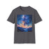 Charcoal cotton t-shirt featuring vibrant celestial galaxy painting in regular fit