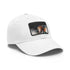 Ed Sheeran watercolor splatter baseball cap in white with light brown patch.