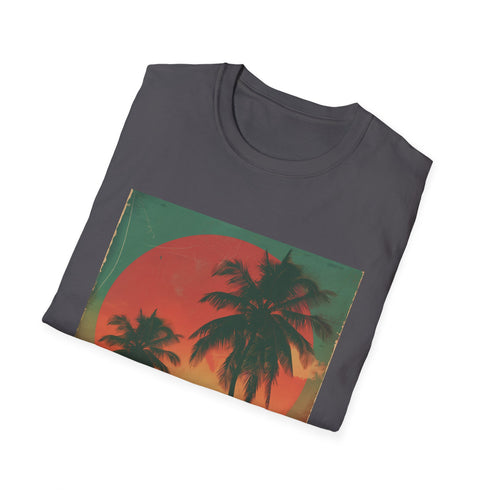 Charcoal Palm Paradise Sunset Escape T-Shirt, Summer Regular Fit Men/Women's Cotton.