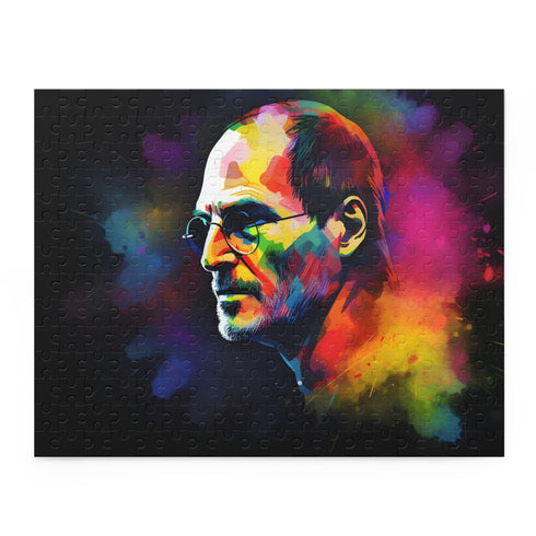 Vibrant neon Steve Jobs watercolor puzzle for back-to-school and holidays.