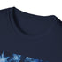 Charcoal cotton T-shirt with symmetrical nature-inspired pattern and crew neck design