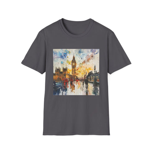 Watercolor Big Ben T-shirt in charcoal cotton crew neck regular fit