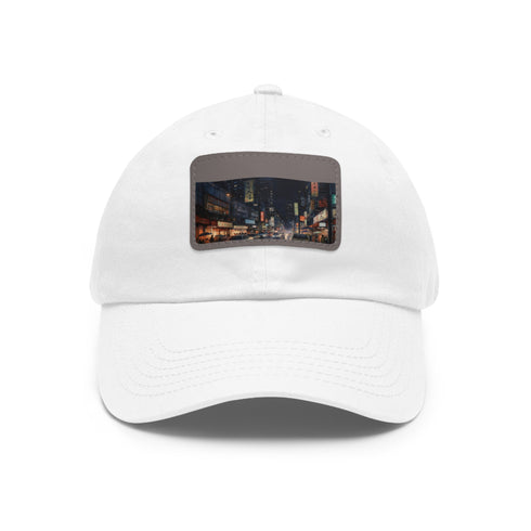 Stylish white cotton hat with Tokyo skyline image - Unisex vegan design