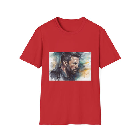 Watercolor graphic charcoal T-shirt showcasing Batman's silhouette in soft cotton fabric