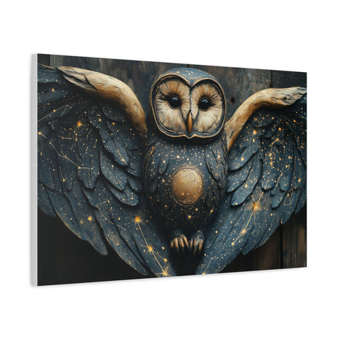 Owl with Constellation Wings Stretched Canvas Wall Art