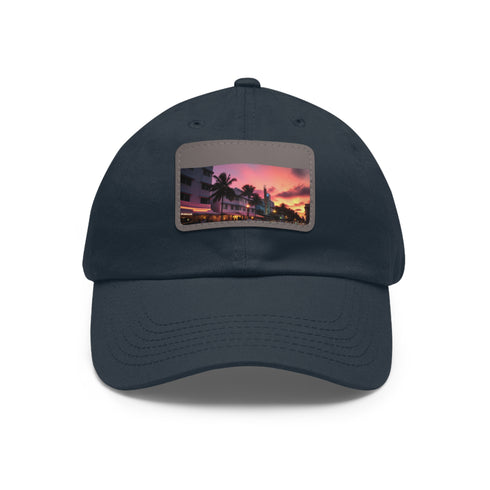Miami Sunset Horizon Baseball Cap in White with Light Brown Rectangle Patch
