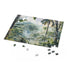 Vibrant rainforest watercolor puzzle with lush greenery and exotic wildlife.