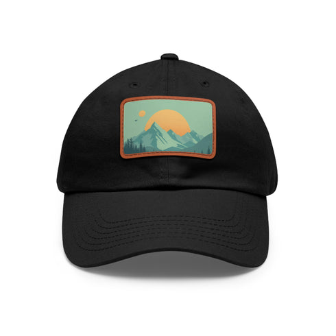 Minimalist white baseball cap with serene mountain landscape patch.