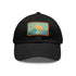 Minimalist white baseball cap with serene mountain landscape patch.