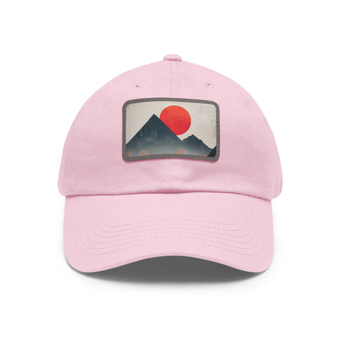 Dad Hat in White with Light Brown Leather Patch