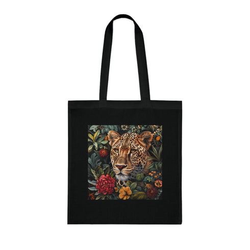 Cheetah Chic Tote Bag in Black Cotton, Perfect Gift for Animal Lovers