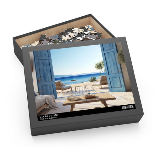 Blue wooden window puzzle with 120 pieces - Back-to-School Fall Games.