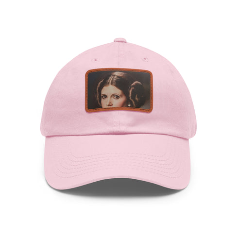 Galactic Princess Leia embroidered baseball cap in white and light brown.